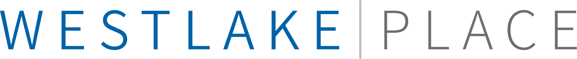 The image shows two words, "WEST LAKE PLACE" in different colors and sizes.